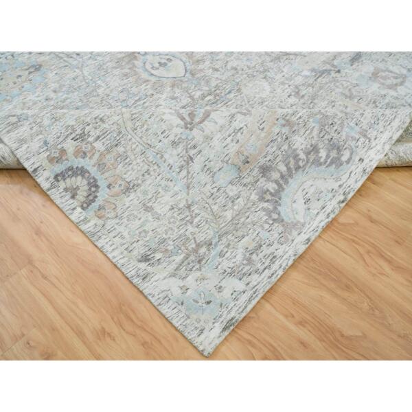 10'x14'3" Ivory, Soft and Lush, Sickle Leaf Design Silk With Textured Wool, Dense Weave, Hand Knotted, Oriental Rug  - 65672 - Image 8