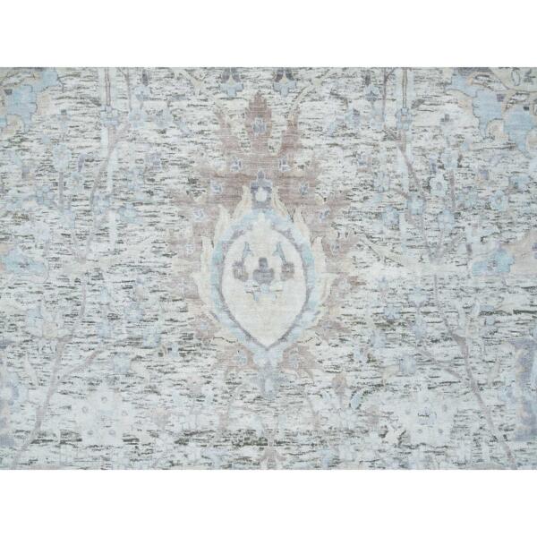 10'x14'3" Ivory, Soft and Lush, Sickle Leaf Design Silk With Textured Wool, Dense Weave, Hand Knotted, Oriental Rug  - 65672 - Image 10