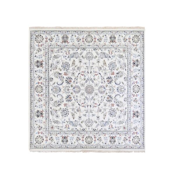 6'1"x6'1" Ivory Wool 250 KPSI All Over Flower Design Nain Hand Knotted Oriental Rug  - 66024