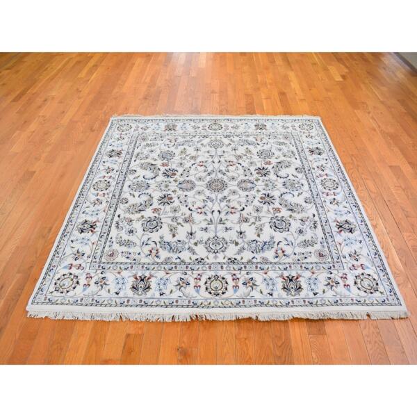 6'1"x6'1" Ivory Wool 250 KPSI All Over Flower Design Nain Hand Knotted Oriental Rug  - 66024 - Image 3