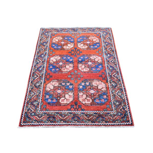 3'x4'9" Organic Wool Afghan Ersari with Elephant Feet Design Red Clay Hand Knotted Oriental Rug  - 66285