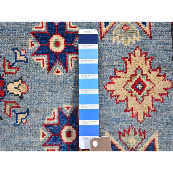 5'3"x19'9" Baby Blue Wide and Long Runner 100% Wool Kazak Tribal Design Hand Knotted Oriental Rug  - 66293 - Image 4