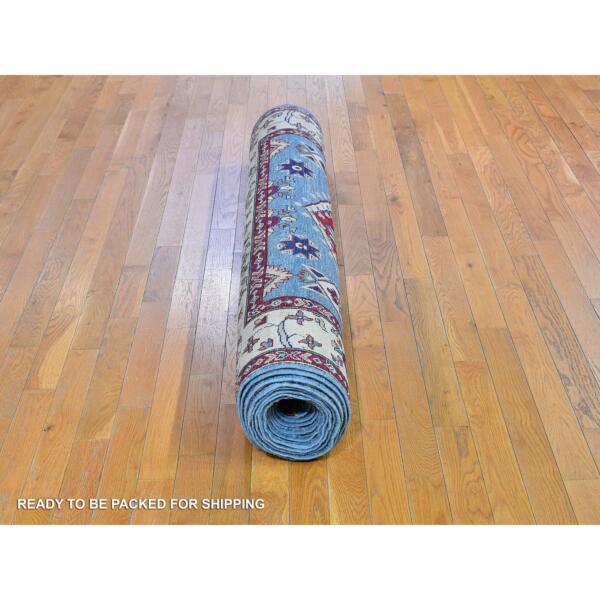 5'3"x19'9" Baby Blue Wide and Long Runner 100% Wool Kazak Tribal Design Hand Knotted Oriental Rug  - 66293 - Image 6