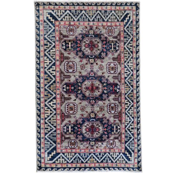 4'1"x5'10" Simple Taupe Armenian Design Kazak Super Dense Weave 100% Wool Hand Knotted Oriental Rug  - 66306