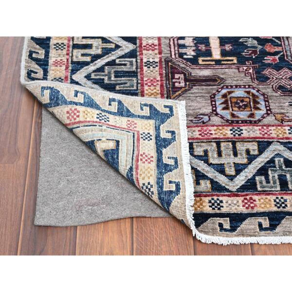 4'1"x5'10" Simple Taupe Armenian Design Kazak Super Dense Weave 100% Wool Hand Knotted Oriental Rug  - 66306 - Image 4