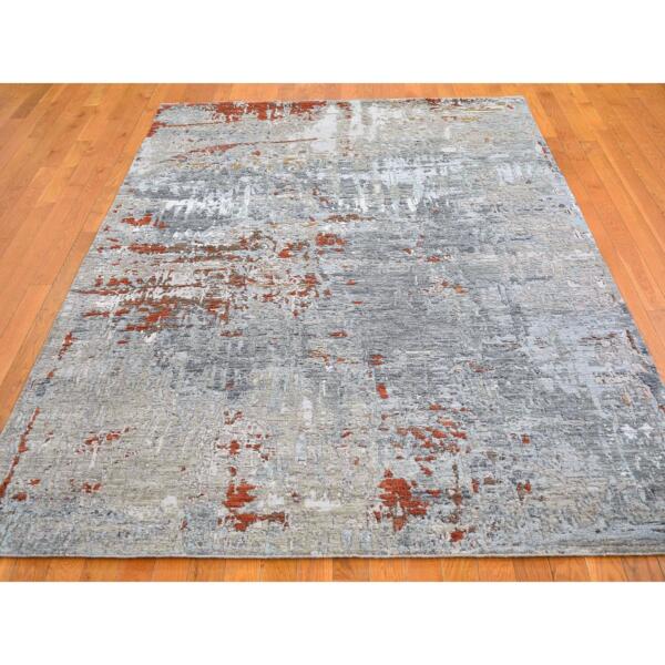 6'1"x9' Charcoal Gray Persian Knot with Abstract Design Wool Denser Weave Hand Knotted Oriental Rug  - 66410 - Image 4