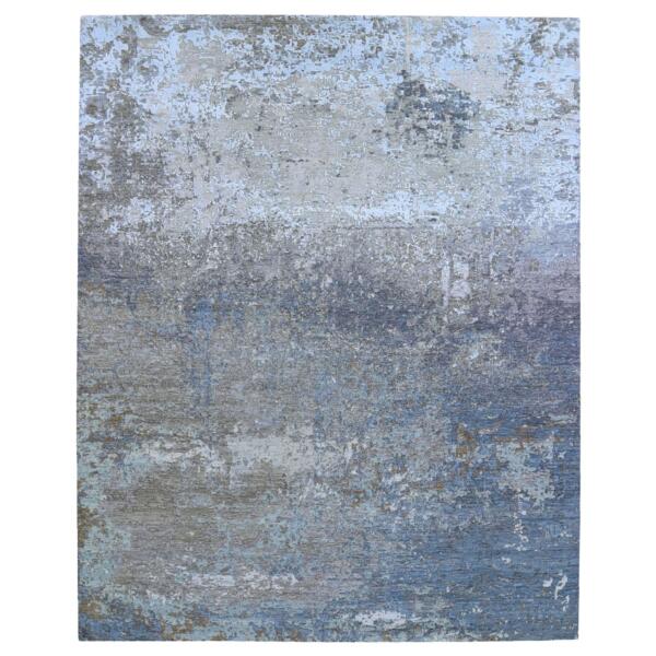 8'1"x10' Silver Blue Wool Persian Knot With Abstract Design Denser Weave Hand Knotted Oriental Rug  - 66418