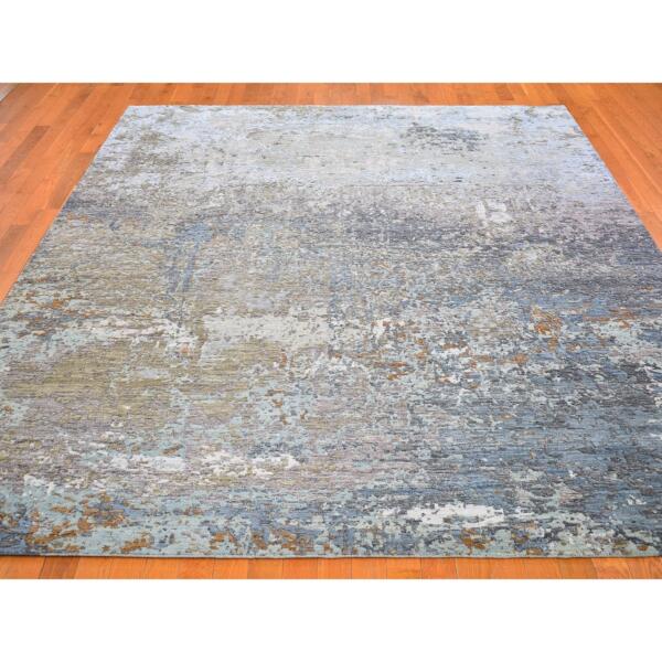 8'1"x10' Silver Blue Wool Persian Knot With Abstract Design Denser Weave Hand Knotted Oriental Rug  - 66418 - Image 4