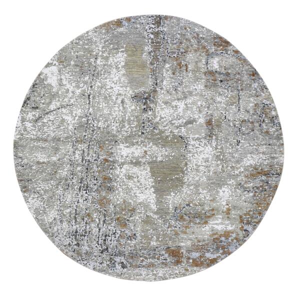 6'x6' Wool Denser Weave Taupe Persian Knot with Abstract Design Hand Knotted Round Oriental Rug  - 66434