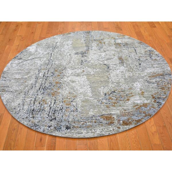 6'x6' Wool Denser Weave Taupe Persian Knot with Abstract Design Hand Knotted Round Oriental Rug  - 66434 - Image 3