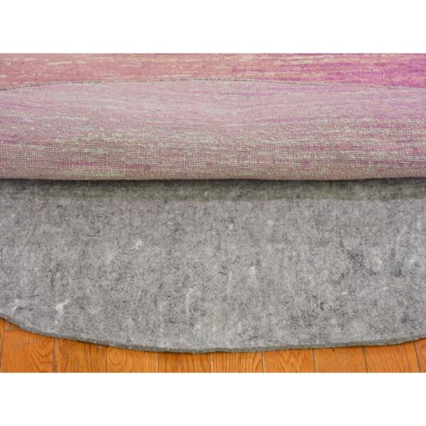 6'x6' Pink Pure Wool Horizontal Ombre Design Thick and Plush Hand Knotted Round Oriental Rug  - 66499 - Image 5