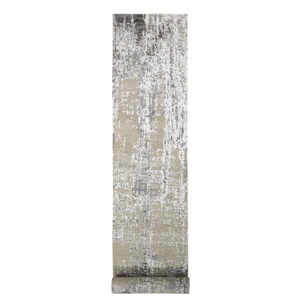 2'6"x12' Wool Persian Knot Runner Abstract Design Denser Weave Silver Hand Knotted Oriental Rug  - 66503