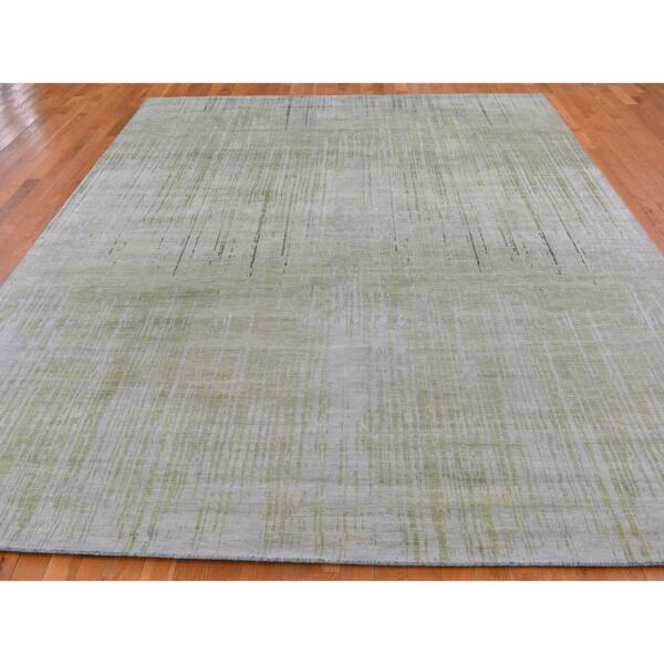 9'x12'4" Green Organic Wool Vertical Ombre Design Hand Knotted Oriental Rug  - 66541 - Image 4