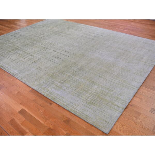 9'x12'4" Green Organic Wool Vertical Ombre Design Hand Knotted Oriental Rug  - 66541 - Image 5