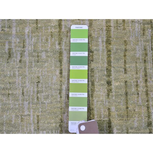 9'x12'4" Green Organic Wool Vertical Ombre Design Hand Knotted Oriental Rug  - 66541 - Image 9