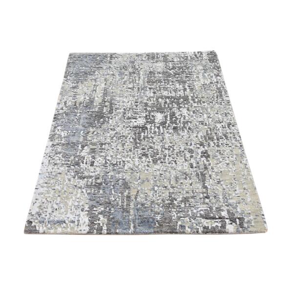 3'1"x5' Gray Abstract Design Wool Denser Weave Persian Knot Hand Knotted Mat Oriental Rug  - 66545