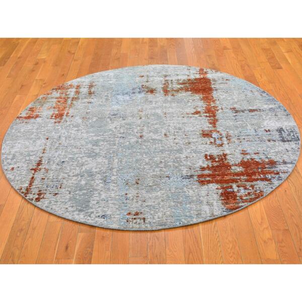 6'1"x6'1" Wool Persian Knot with Abstract Design Denser Weave Silver Hand Knotted Round Oriental Rug  - 66564 - Image 3