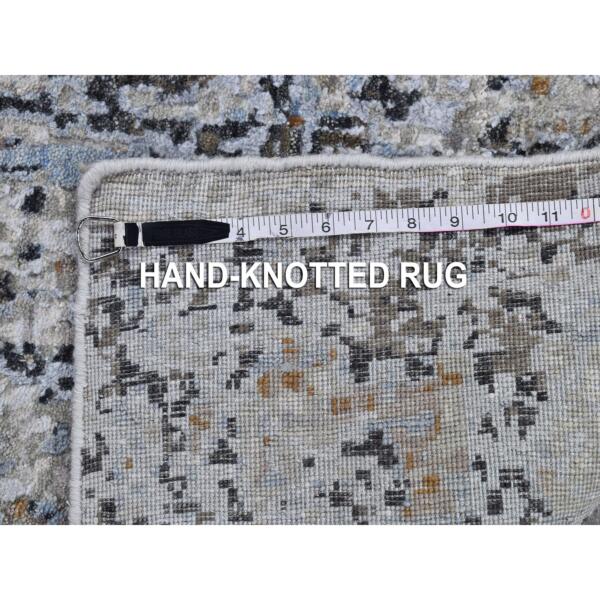 2'5"x10'2" Gray Persian Knot with Abstract Design Wool Denser Weave Hand Knotted Runner Oriental Rug  - 66580 - Image 8