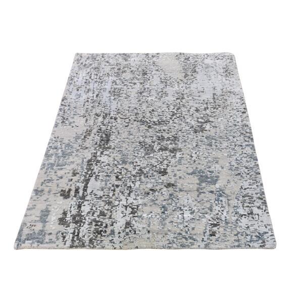 3'x5' Silver Wool Persian Knot Denser Weave Abstract Design Hand Knotted Oriental Rug  - 66591