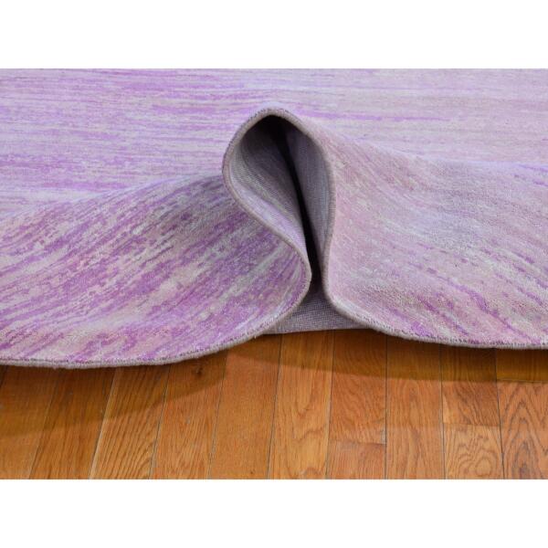 7'x7' Pink Thick and Plush Organic Wool Only Horizontal Ombre Design Hand Knotted Round Oriental Rug  - 66705 - Image 6