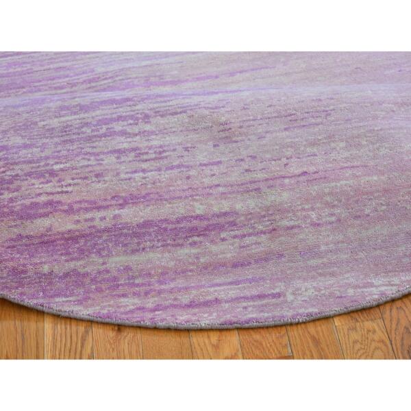 7'x7' Pink Thick and Plush Organic Wool Only Horizontal Ombre Design Hand Knotted Round Oriental Rug  - 66705 - Image 7