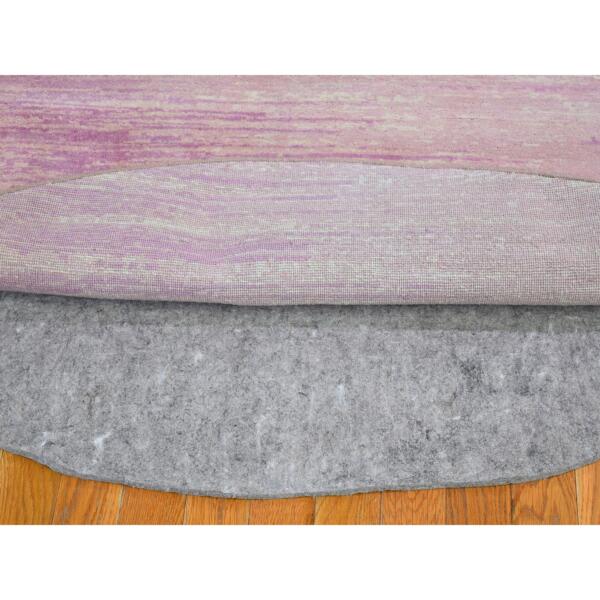 7'x7' Pink Thick and Plush Organic Wool Only Horizontal Ombre Design Hand Knotted Round Oriental Rug  - 66705 - Image 9