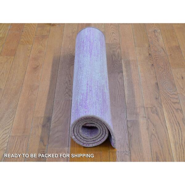 3'1"x5'4" Hand Knotted Pink Thick and Plush Organic Wool Only Horizontal Ombre Design Oriental Rug  - 66752 - Image 6