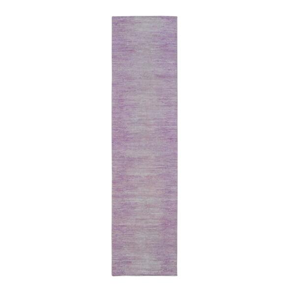 2'7"x10'3" Pink Thick and Plush Organic Wool Only Horizontal Ombre Design Hand Knotted Wide Runner Oriental Rug  - 66754