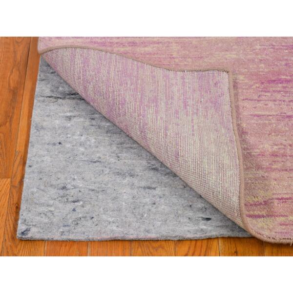 2'7"x10'3" Pink Thick and Plush Organic Wool Only Horizontal Ombre Design Hand Knotted Wide Runner Oriental Rug  - 66754 - Image 6