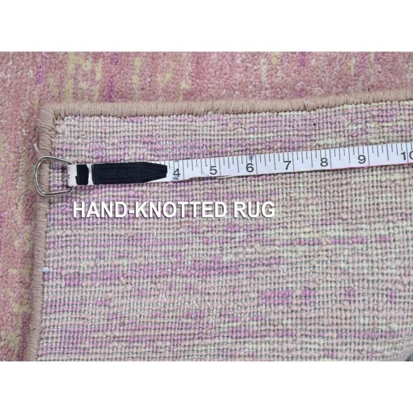 2'7"x10'3" Pink Thick and Plush Organic Wool Only Horizontal Ombre Design Hand Knotted Wide Runner Oriental Rug  - 66754 - Image 9