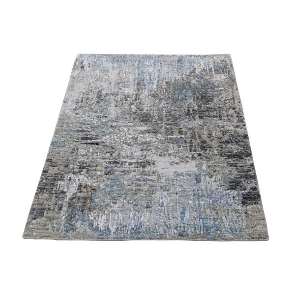 2'6"x4'4" Gray Persian Knot with Abstract Design Wool Denser Weave Hand Knotted Oriental Rug  - 66794