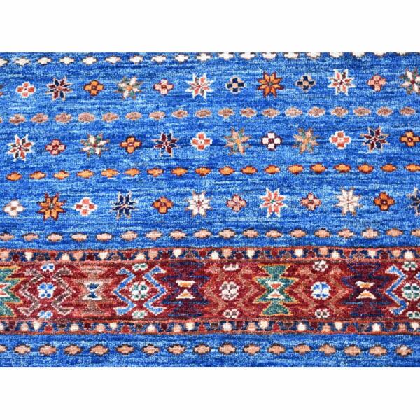 3'5"x4'9" Blue Super Kazak Khorjin Design with Colorful Tassels Natural Wool Hand Knotted Oriental Rug  - 66825 - Image 3