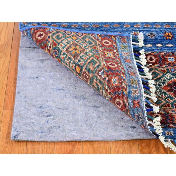 3'5"x4'9" Blue Super Kazak Khorjin Design with Colorful Tassels Natural Wool Hand Knotted Oriental Rug  - 66825 - Image 5