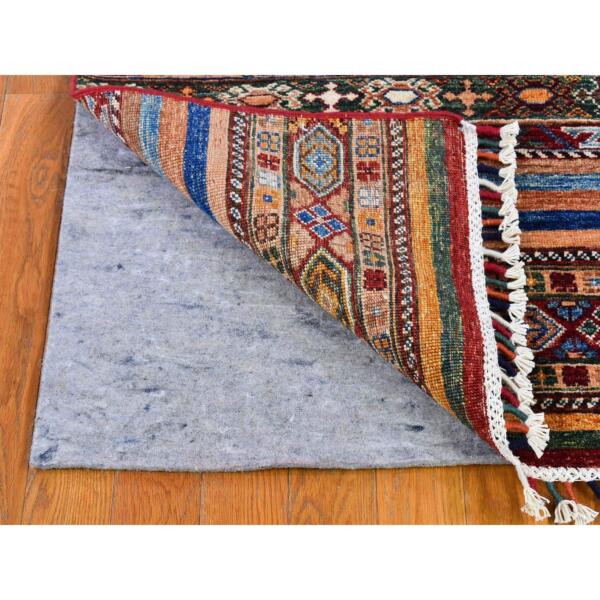 3'1"x7'9" Light Blue Super Kazak Wide Runner Geometric Khorjin Design Organic Wool Hand Knotted Oriental Rug  - 66829 - Image 6