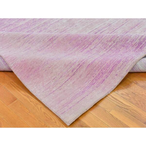 10'x14'2" Thick and Plush Pure Wool Only Horizontal Ombre Design Pink with Touches of Ivory Hand Knotted Oriental Rug  - 66848 - Image 8