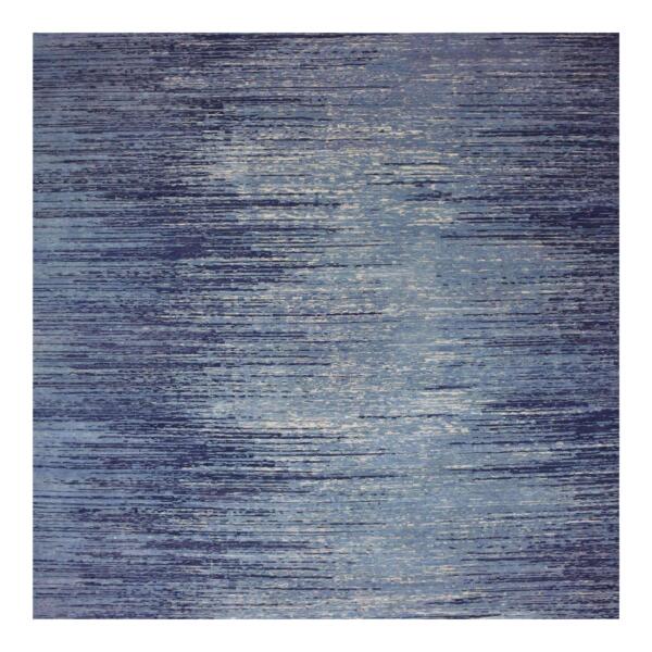 10'1"x10'1" Pure Wool Horizontal Ombre Design Blue Oceanic Hand Knotted Square Oriental Rug  - 66852