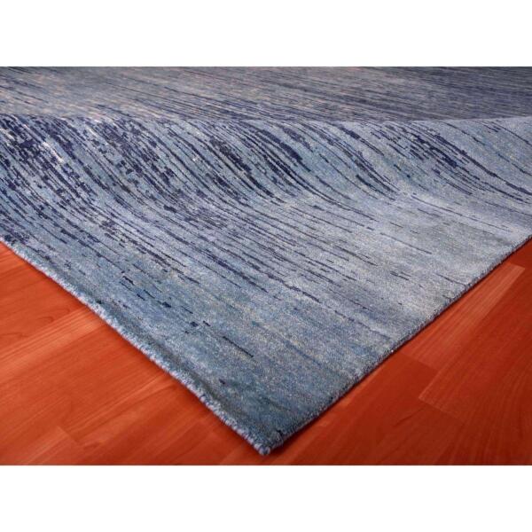 10'1"x10'1" Pure Wool Horizontal Ombre Design Blue Oceanic Hand Knotted Square Oriental Rug  - 66852 - Image 7