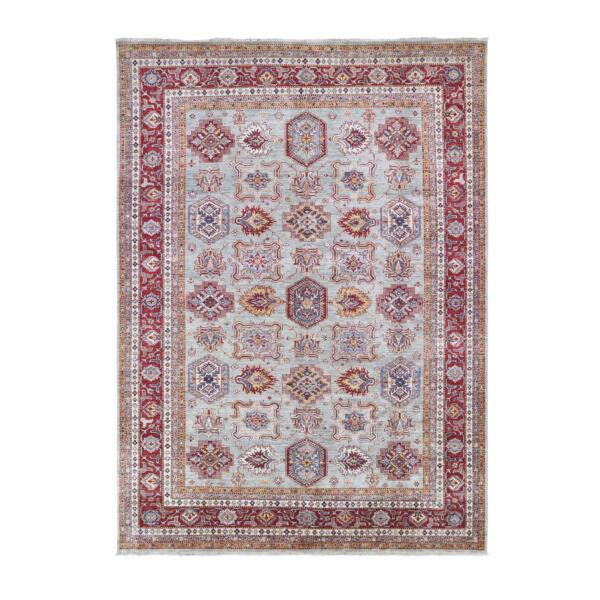 7'10"x10'10" Silver Gray Afghan Super Kazak In a Colorful Pattern Soft and Pliable Wool Hand Knotted Oriental Rug  - 66950