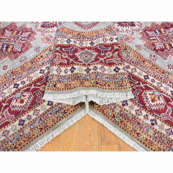 7'10"x10'10" Silver Gray Afghan Super Kazak In a Colorful Pattern Soft and Pliable Wool Hand Knotted Oriental Rug  - 66950 - Image 5