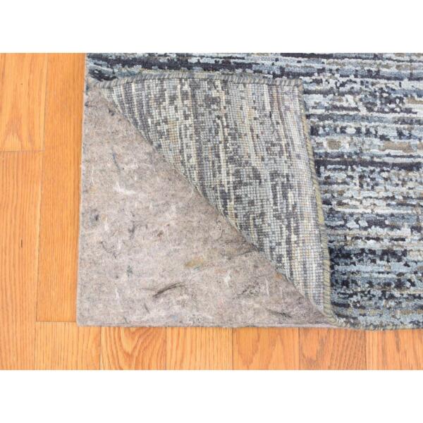 10'x14' Horizontal Ombre Design Hand Knotted Denim Blue Wool and Pure Silk Oriental Rug  - 66970 - Image 5