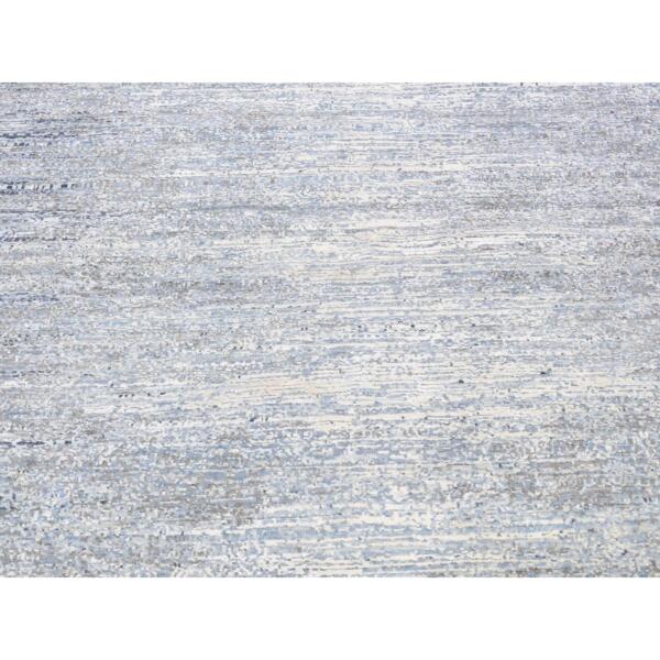 10'x14' Horizontal Ombre Design Hand Knotted Denim Blue Wool and Pure Silk Oriental Rug  - 66970 - Image 9