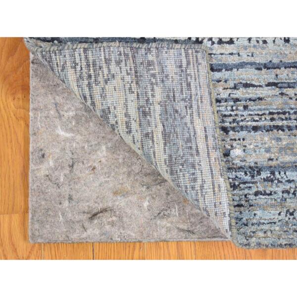 7'10"x10' Wool and Pure Silk Denim Blue Horizontal Ombre Design Hand Knotted Oriental Rug  - 66973 - Image 5