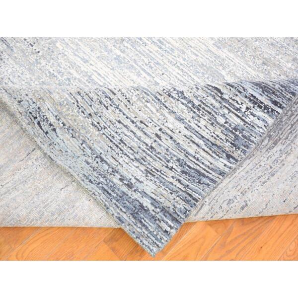 7'10"x10' Wool and Pure Silk Denim Blue Horizontal Ombre Design Hand Knotted Oriental Rug  - 66973 - Image 7