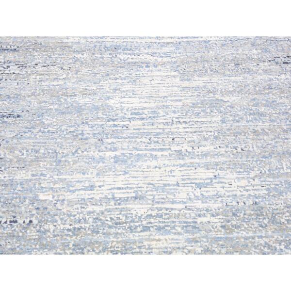 7'10"x10' Wool and Pure Silk Denim Blue Horizontal Ombre Design Hand Knotted Oriental Rug  - 66973 - Image 9