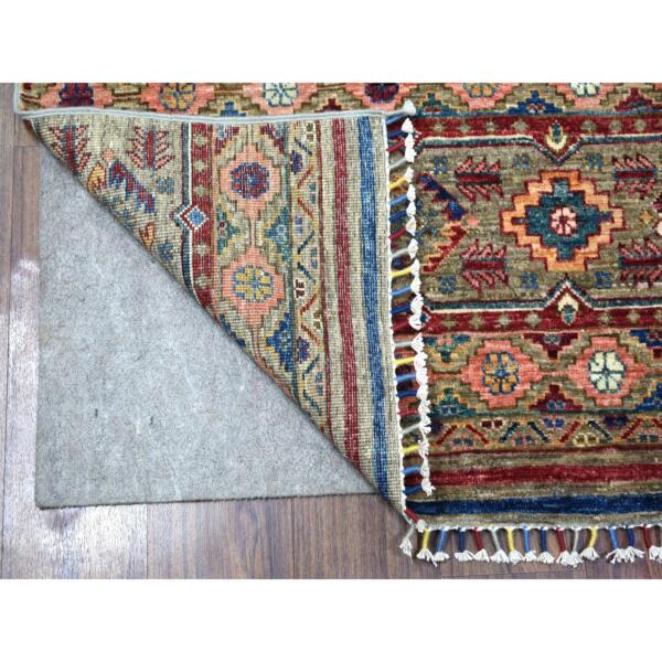 3'x9'3" Red Super Kazak Khorjin Design Pure Wool With Pop Of Color and Colorful Tassles Hand Knotted Oriental Runner Rug  - 67044 - Image 3