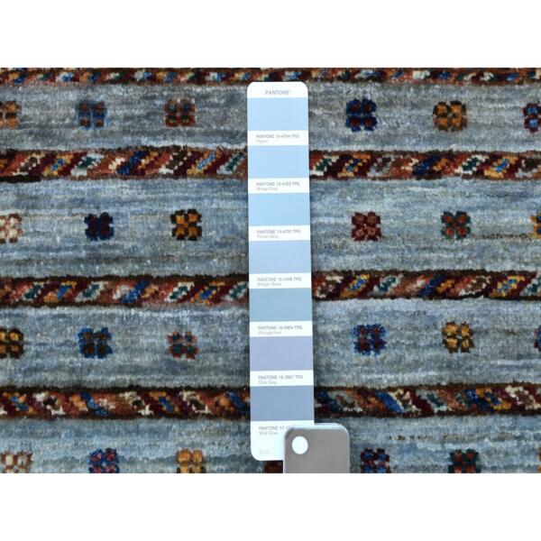 3'4"x4'10" Gray With Colorful Tassles Hand Knotted Super Kazak And Nomadic Khorjin Design Natural Wool Oriental Rug  - 67111 - Image 4