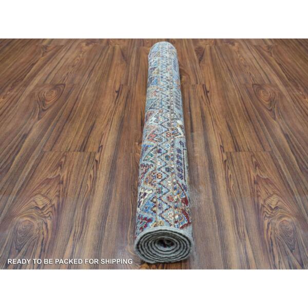 3'4"x5'3" Pure Wool Gray With Colorful Tassles Hand Knotted Super Kazak Khorjin Design Ethnic Oriental Rug  - 67123 - Image 5