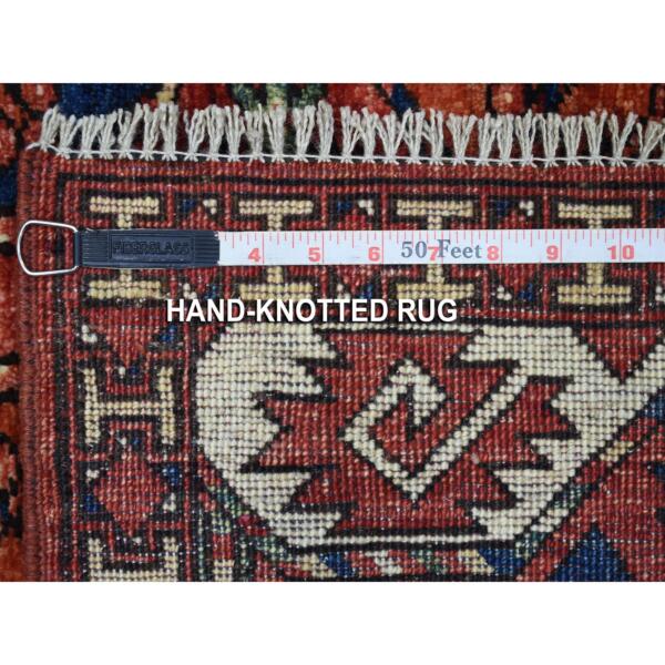 4'x6'2" Red Afghan Ersari With Elephant Feet Design Organic Wool Hand Knotted Oriental Rug  - 67136 - Image 7