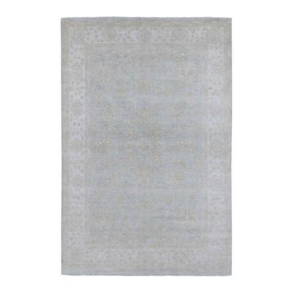 6'x8'10" White Wash Peshawar Pure Velvety Wool Light Gray With Soft Colors Hand Knotted Oriental Rug  - 67375
