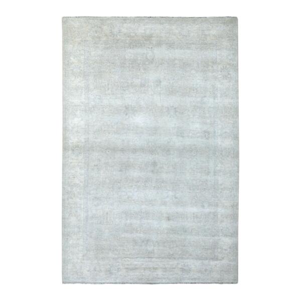 6'1"x9' Hand Knotted With Faded Colors White Wash Peshawar Shiny Wool Oriental Rug  - 67500